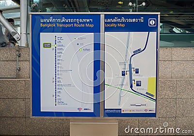 Bangkok transport Route map and Locality map of Metropolitan Rapid Transit MRT underground train. Editorial Stock Photo